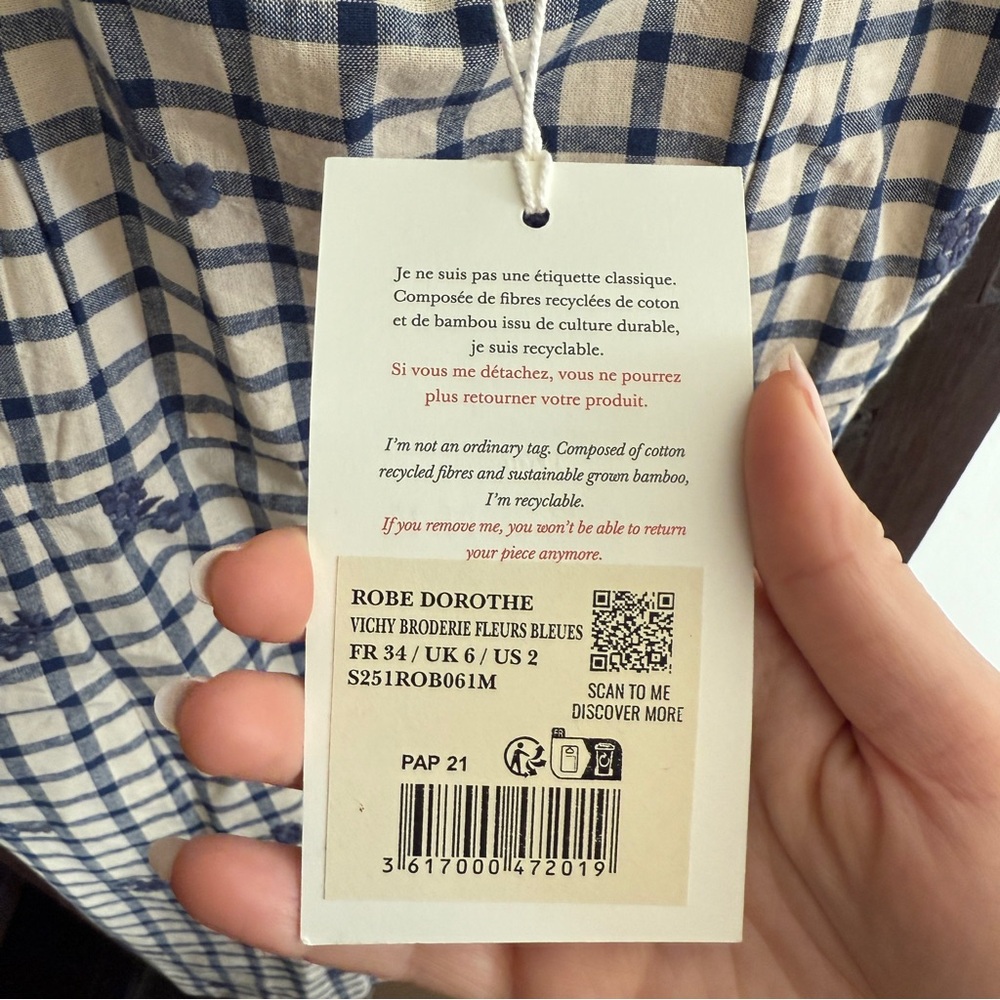 Sezane White and Navy Checked Mini Dress - Picture 4 of 11